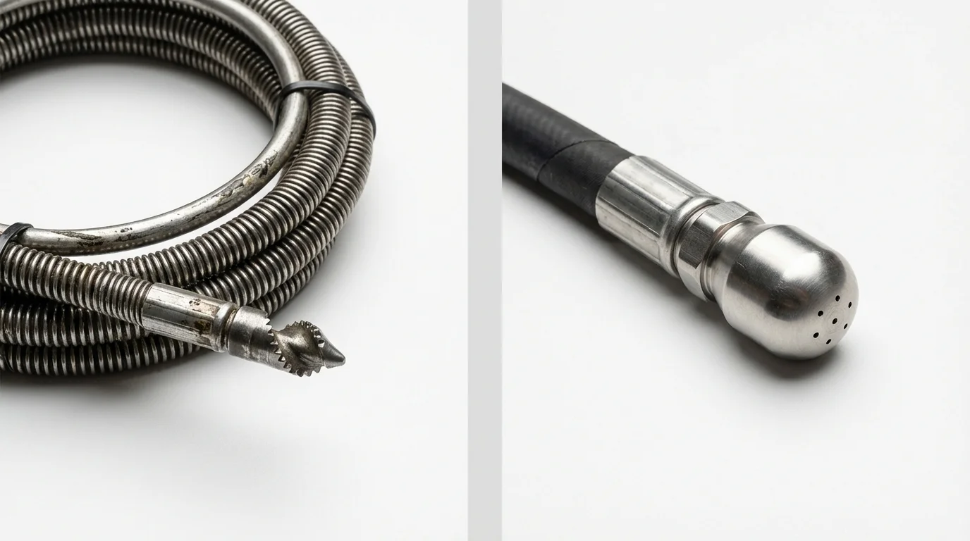 Drain snake cable and hydro jetting nozzle used for drain cleaning in Astor, FL